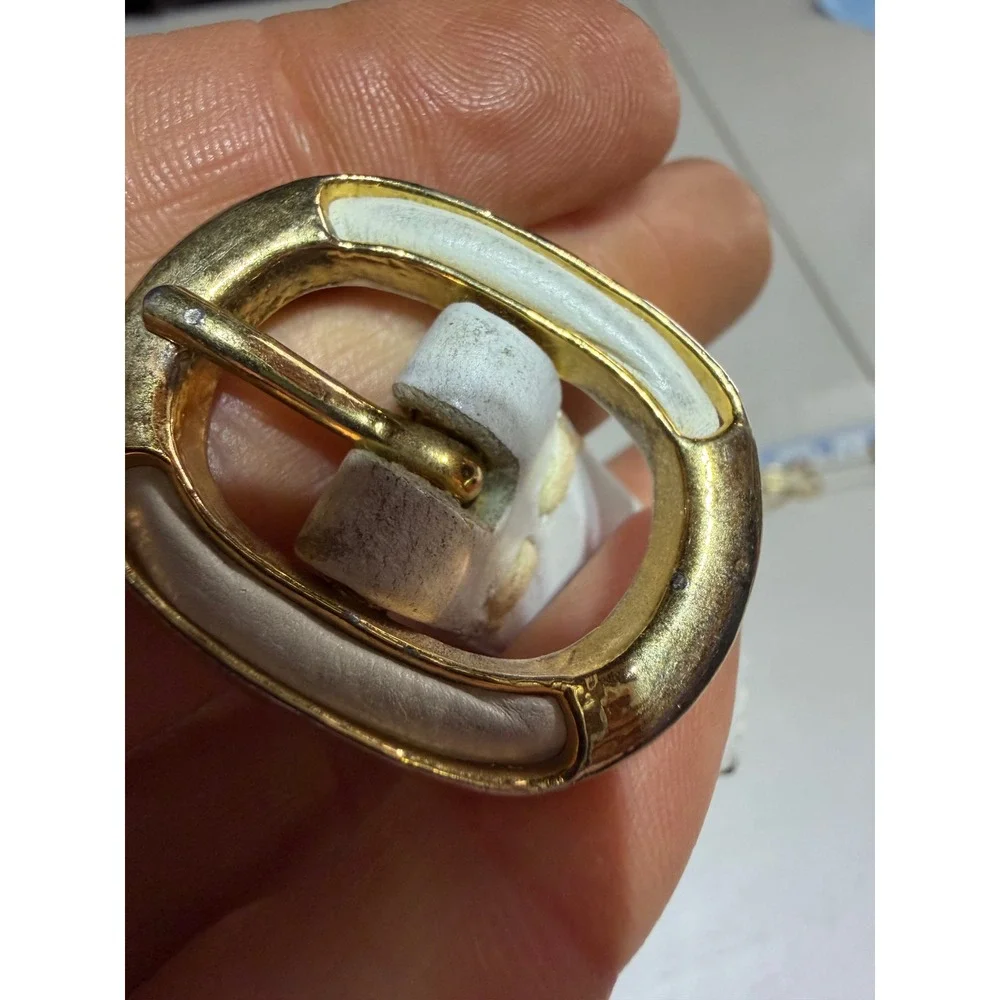 Calderon Leather Belt Womens S White‎ Gold Hardware Vintage Skinny Chic Luxury